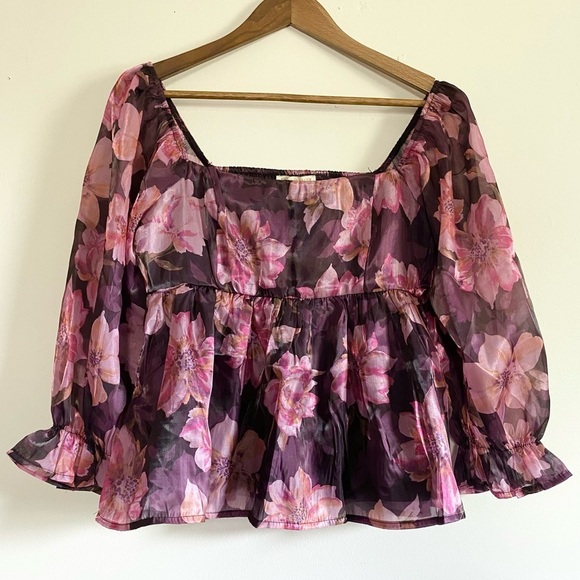 NWT Thirty Thirty LA Floral Ruched Top Size Large - Picture 1 of 7